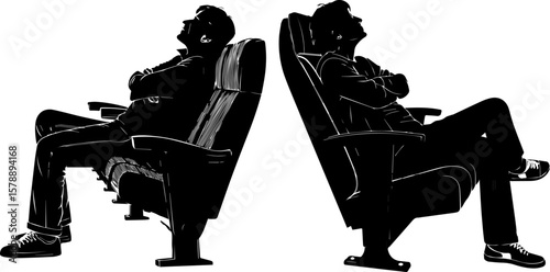 People Relaxing in Cinema Seats: Audience Silhouettes Watching Movie or Show
