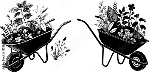 Wheelbarrows Full of Plants: Gardening and Greenery Silhouettes