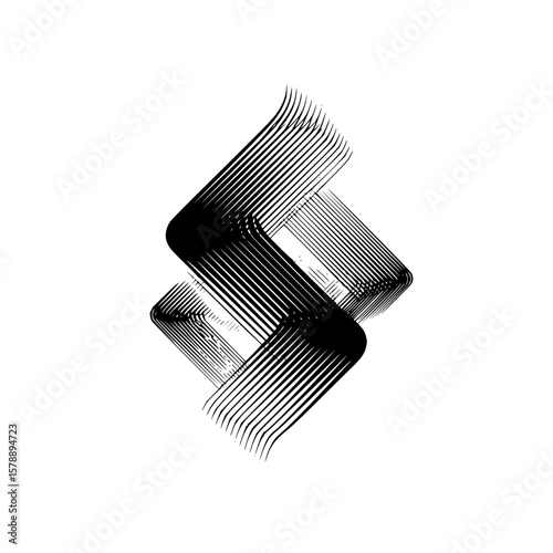 Abstract black and white geometric shape formed by parallel lines creating a unique design element