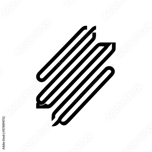 Abstract representation of three black lines diagonally arranged on a white background art design