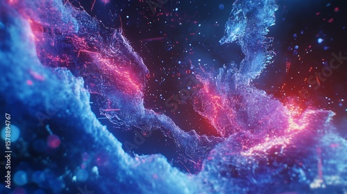 Abstract digital waves with glowing particles create a dynamic and vibrant display of color