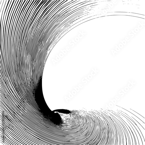 Abstract depiction of swirling lines creating a vortex effect in black and white design