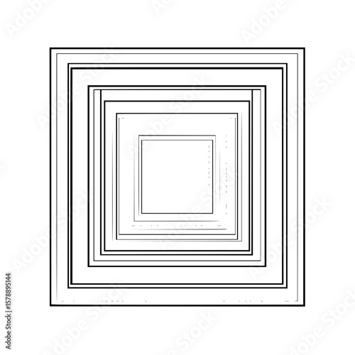Concentric squares illustration with varying line thickness and nested arrangements in a white space