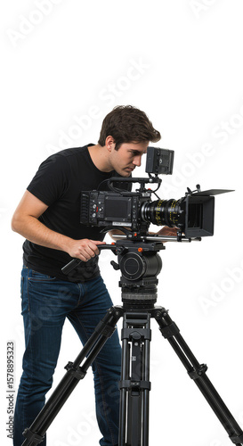 Cameraman Shooting Transparent Background Video with Professional Equipment
