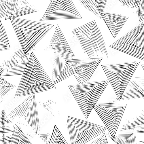 A chaotic arrangement of outlined triangles creating a dynamic and abstract visual pattern design art