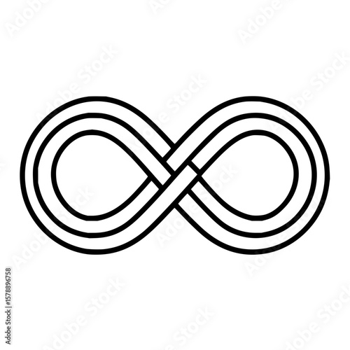 Triple line infinity symbol design in black and white showing a continuous loop and mathematical concept