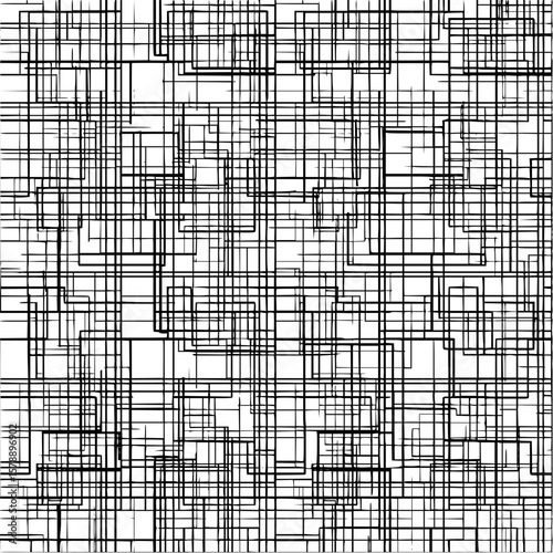 Abstract black lines forming squares and rectangles on a white background creating a complex pattern
