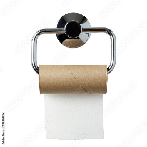 Empty Toilet Paper Roll on Holder Isolated Transparent Background