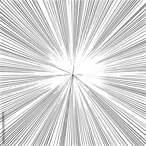Illustration of a radial zoom effect with black lines converging towards a central point on white background