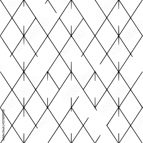 Black line pattern of repeating diamonds and vertical lines forming a geometric arrangement design art