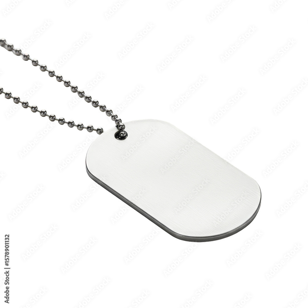 Fototapeta premium Blank Silver Metal Dog Tag Pendant Chain for Identification Isolated