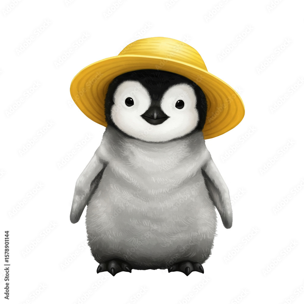 Fototapeta premium Cute Penguin with Yellow Hat Illustration Transparent Background