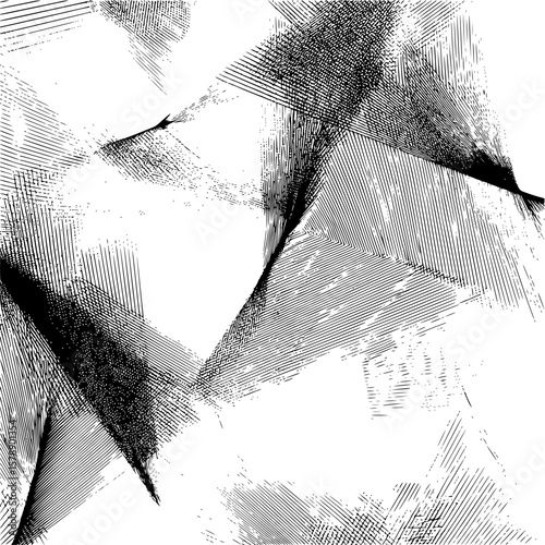 Abstract monochrome image featuring intersecting lines and textured areas creating a dynamic pattern