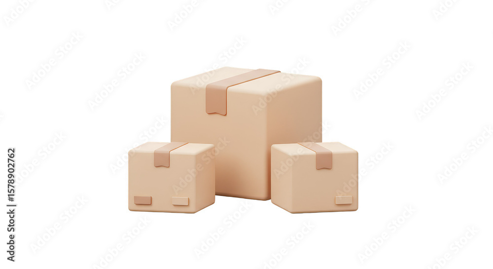Obraz premium Brown Boxes 3D Rendering Package Parcels Shipping Isolated Transparent