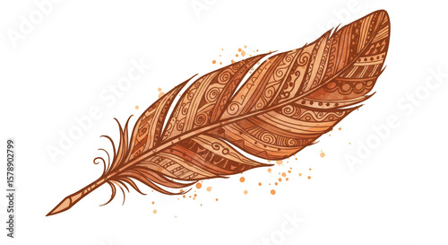 Brown Feather Pattern Illustration Tribal Bird Pen Isolated Design