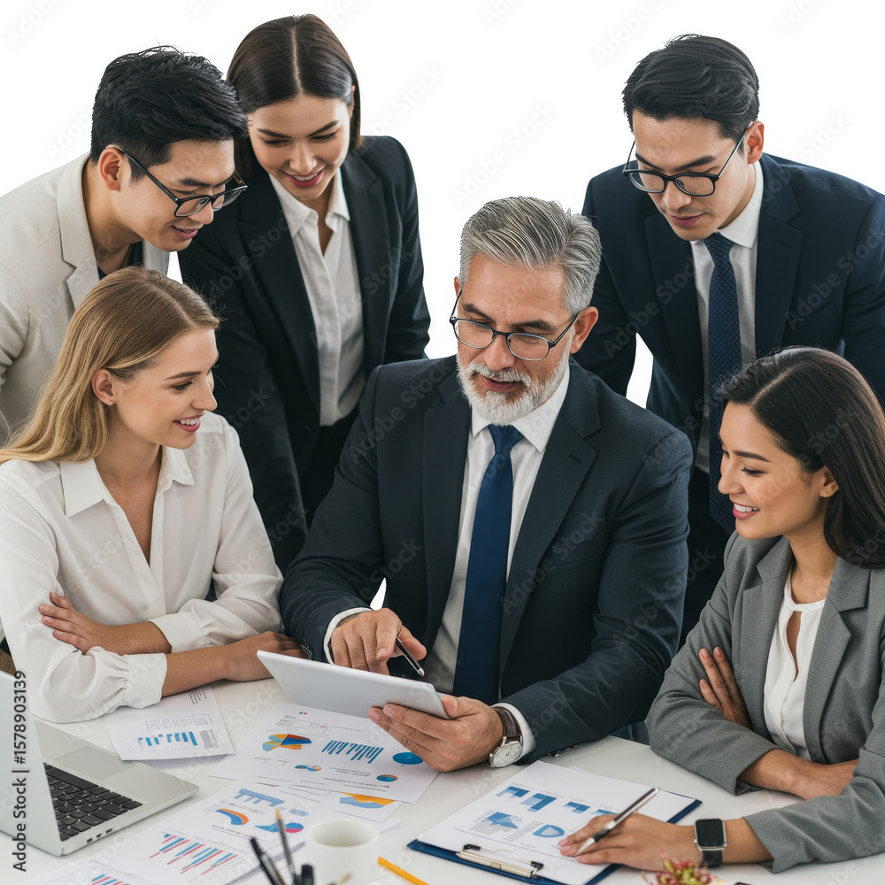 Fototapeta premium Business Team Collaboration in Meeting with Tablet PNG Transparent