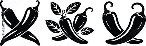 Chili Pepper Silhouette Set, Spicy Vegetable Icons Vector Illustration.

