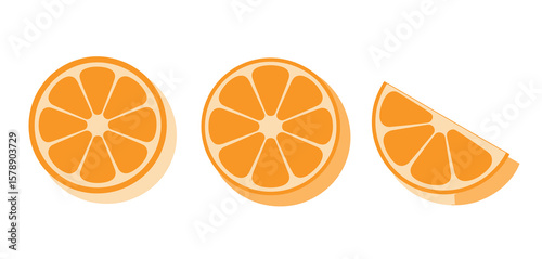 Fresh orange slices and wedge on white background