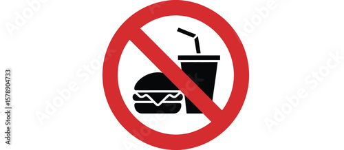 No food or drinks allowed sign with burger and beverage icons