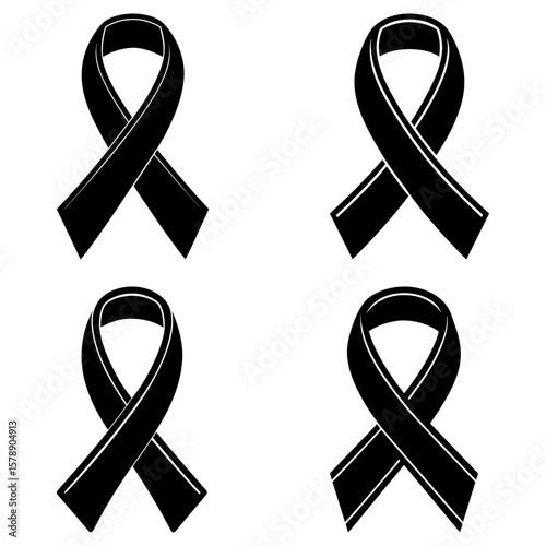 Four black awareness ribbons arranged in a square on a white background with simple graphic design style
