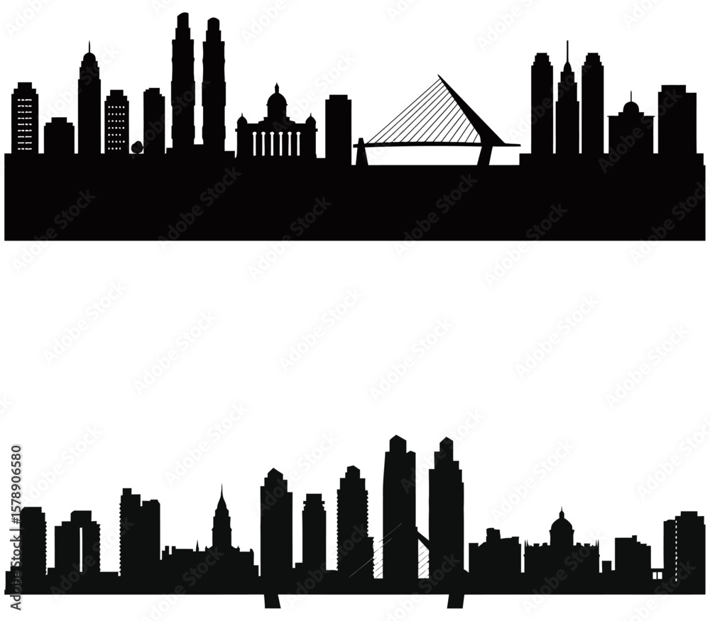 Fototapeta premium Buenos Aires silhouette urban landscape illustration of iconic skyscraper architecture at night