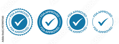 Blue FDA Approved Seal Icons – Official Medical Vector Labels for Product Certification