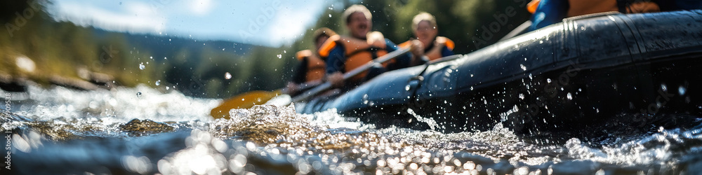 Naklejka premium Raft and Water Splashes During River Navigation