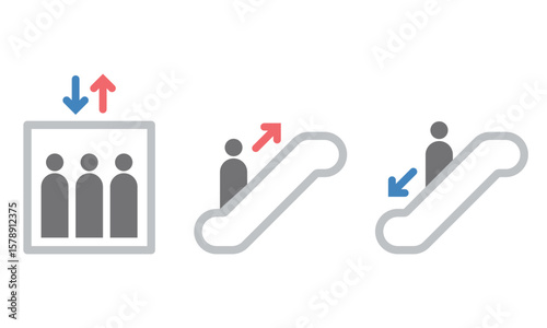 Icon Set – Elevator and Escalators (Color) – Vector