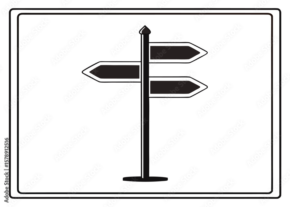 Obraz premium Stylized Monochrome Direction Board Icon Silhouette for Map, Journey, and Pathfinding Themes