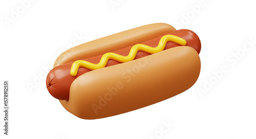 Illustration of Delicious 3D Hotdog with Yellow Mustard on Transparent