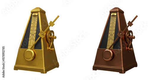 Illustration of Gold and Copper Metronomes for Timing Isolated on Background