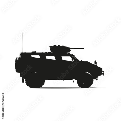 Armored Military Vehicle Silhouette. Defense And Security Concept. Isolated Vector Illustration
