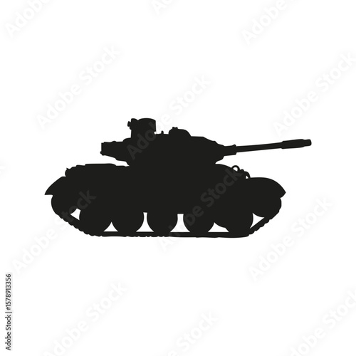 Silhouette Of Military Tank. Symbol Of Defense And Power. Isolated Vector Illustration