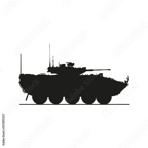 Armored Military Vehicle Silhouette. Defense And Security Concept. Isolated Vector Illustration