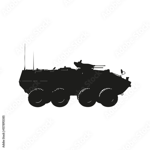Armored Military Vehicle Silhouette. Defense And Security Concept. Isolated Vector Illustration