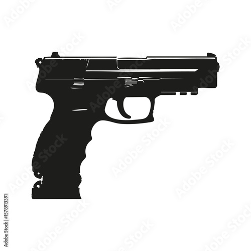 Black Silhouette Of A Handgun. Firearm Safety And Awareness. Isolated Vector Illustration