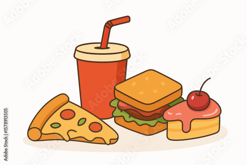 Colorful Fast Food Icons for Fun Designs