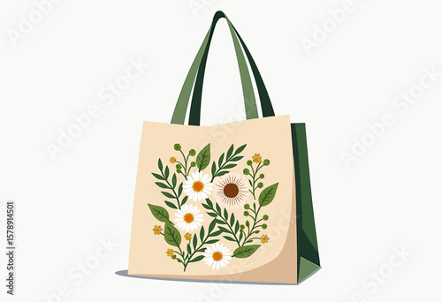 A charming natural canvas tote bag adorned with a delicate floral and botanical illustration, perfect for carrying essentials with a touch of natural beauty and artistic flair.
