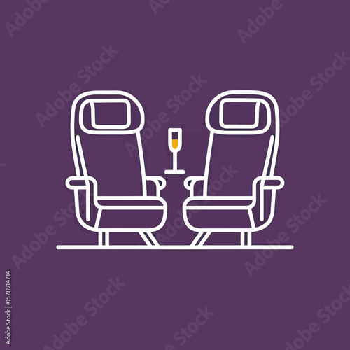  First-Class Airplane Seats with Champagne Glasses, Offering a Luxurious Travel Experience for VIP Passengers and Business Class Comfort.