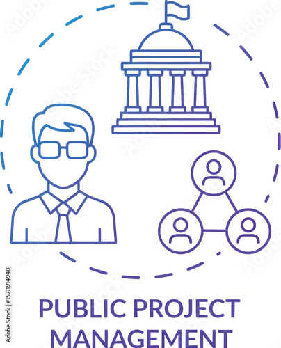 Illustration of public project management with government building