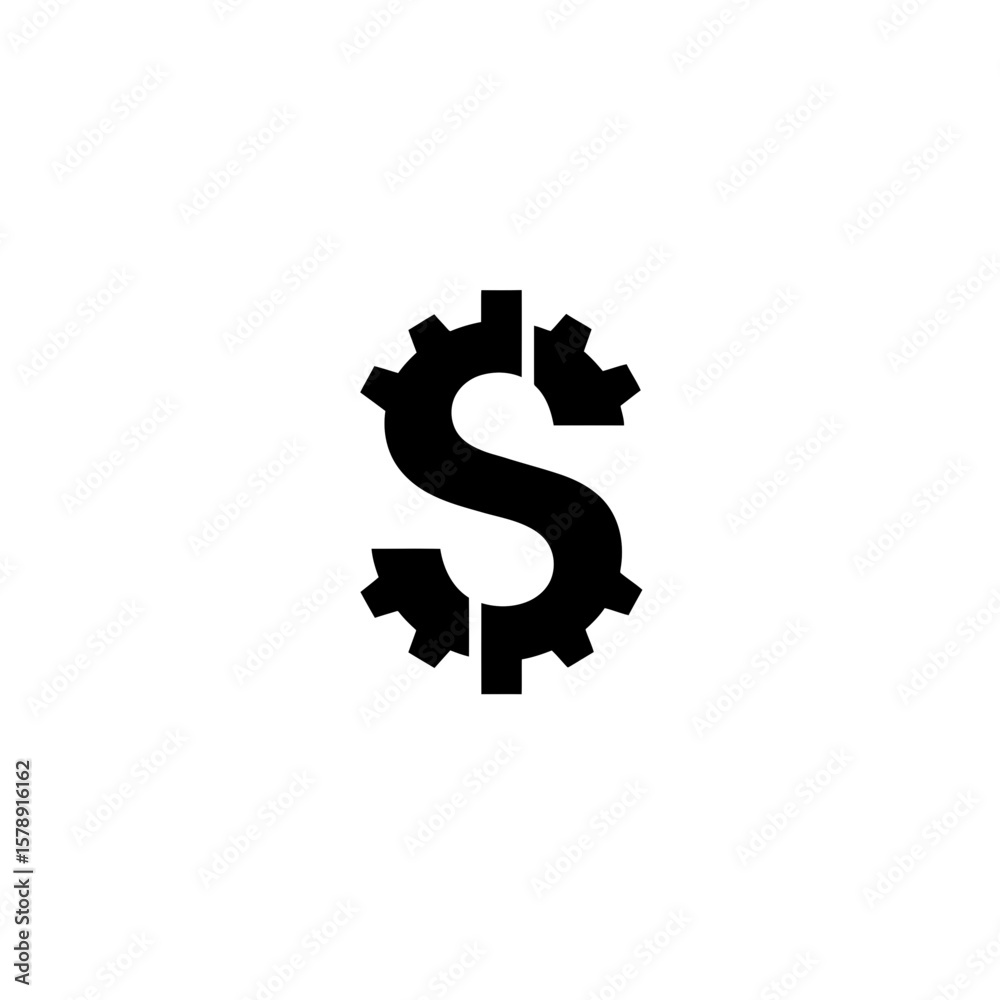 Obraz premium Dollar sign integrated with gears symbolizing finance and industry, vector icon illustration 