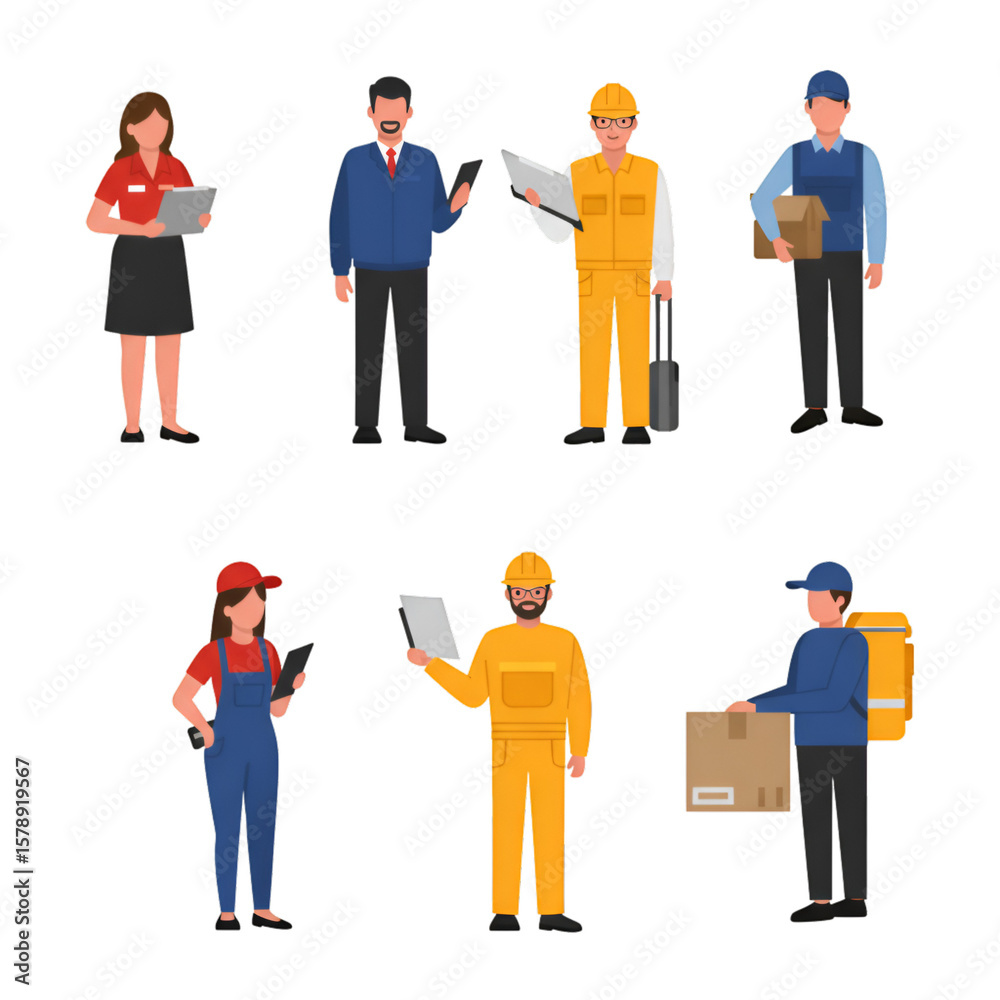 Illustration of Workers in Uniforms Team, Construction and Delivery Job Illustration of Workers in Uniforms Team, Construction and Delivery Job
