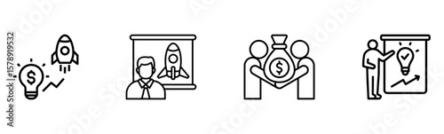 Startup Business Icons: Idea, Pitch, Funding, and Growth