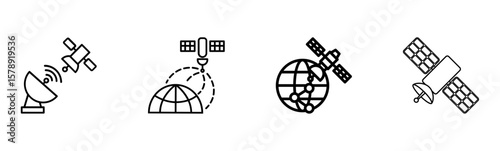  Satellite Communication Icons: Orbit, Dish, and Global Network