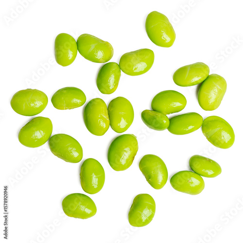 The High-resolution photograph top view of Japanese peas taken using the stacked focus technique.