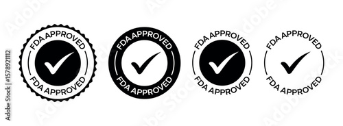 Monochrome FDA Approved Certification Badges – Simple Black and White Approval Icons