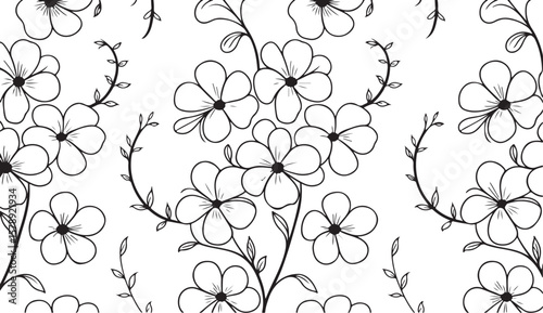 Elegant seamless floral pattern in black and white, beautifully arranged and isolated