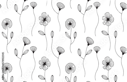 Minimalist black and white floral pattern seamless repeating botanical design for decorative purposes