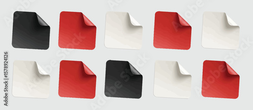 Square Stickers Mockup in Red White and Black