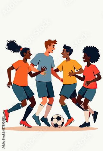 A group of diverse people in athletic wear, actively participating in sports and recreation, symbolizing a healthy and inclusive lifestyle.
